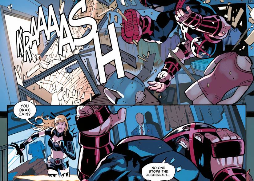 The Juggernaut getting thrown through a building in X-Men.
