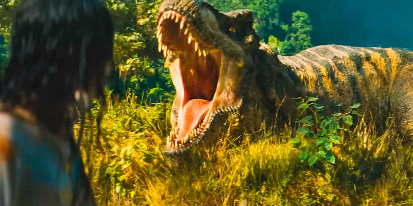 A roaring dinosaur in Jurassic World Rebirth