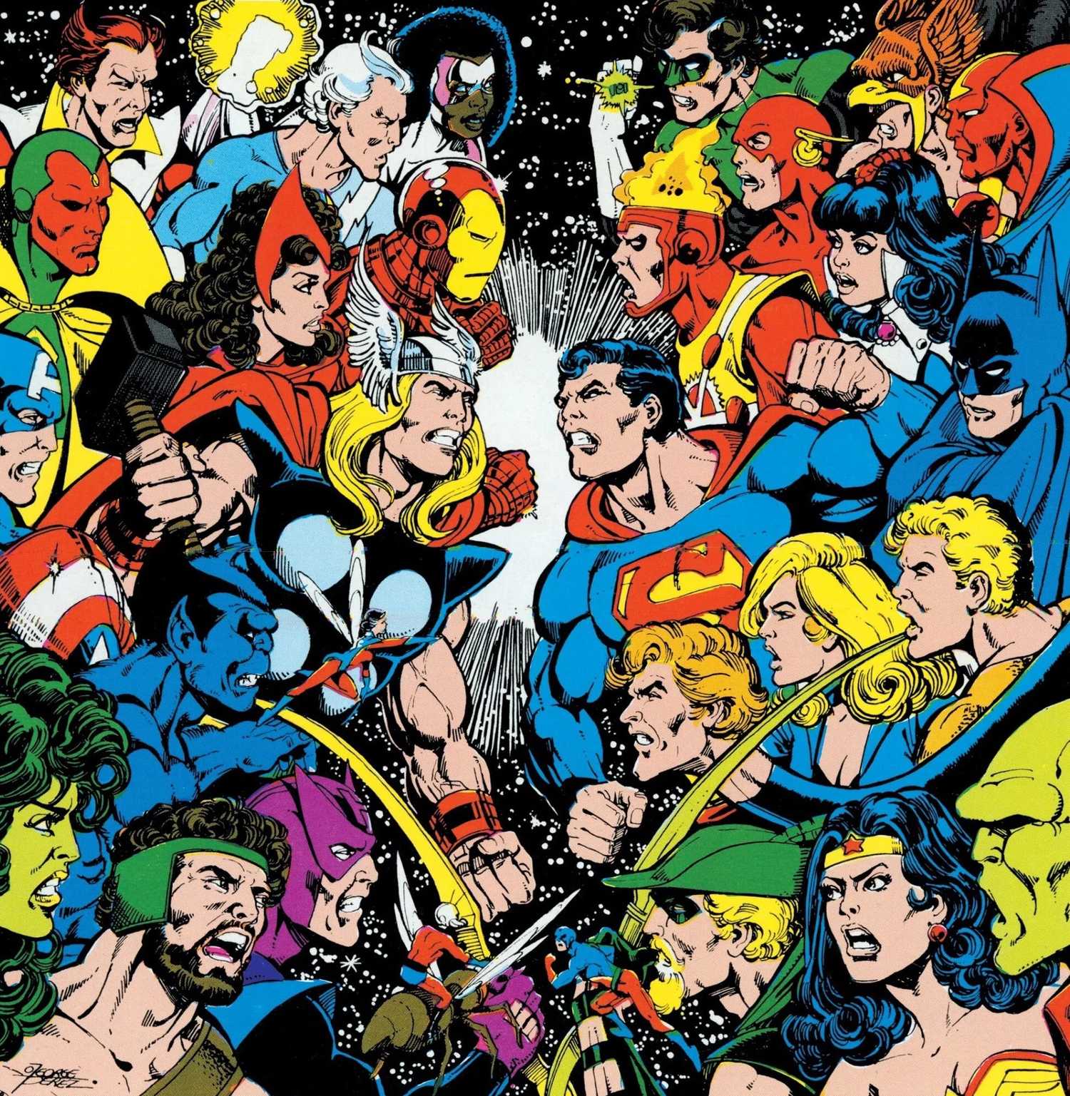 JUSTICE LEAGUE VS AVENGERS ART GEORGE PEREZ