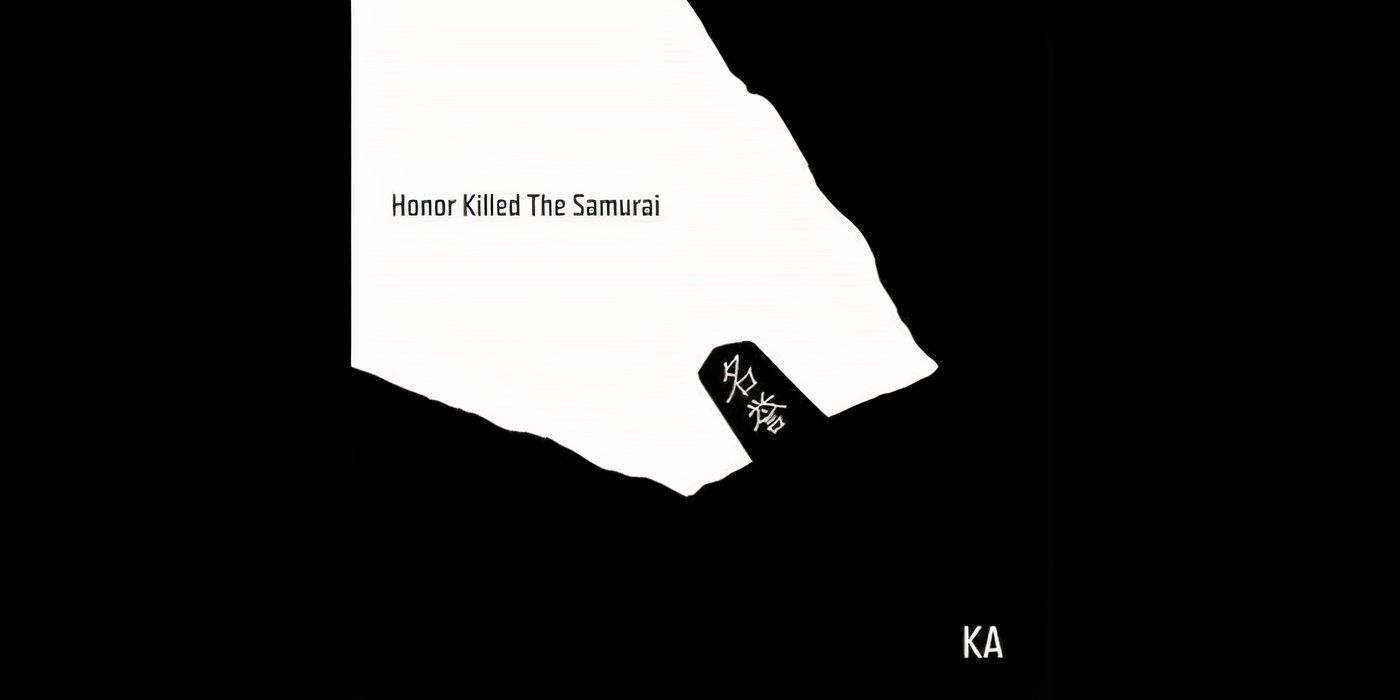 Ka Honor Killed The Samurai Album Cover, which features a white square and what looks to be a grave marker against the white background. The title of the album is in the upper half of the picture while the name of the artist is in the lower right hand corner.