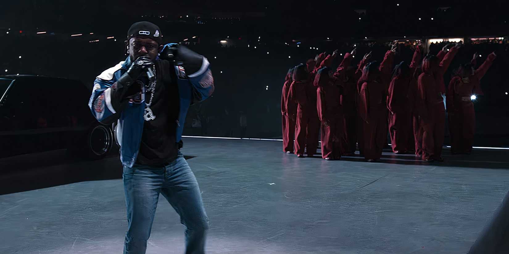 Kendrick Lamar performing Squabble Up at the Super Bowl