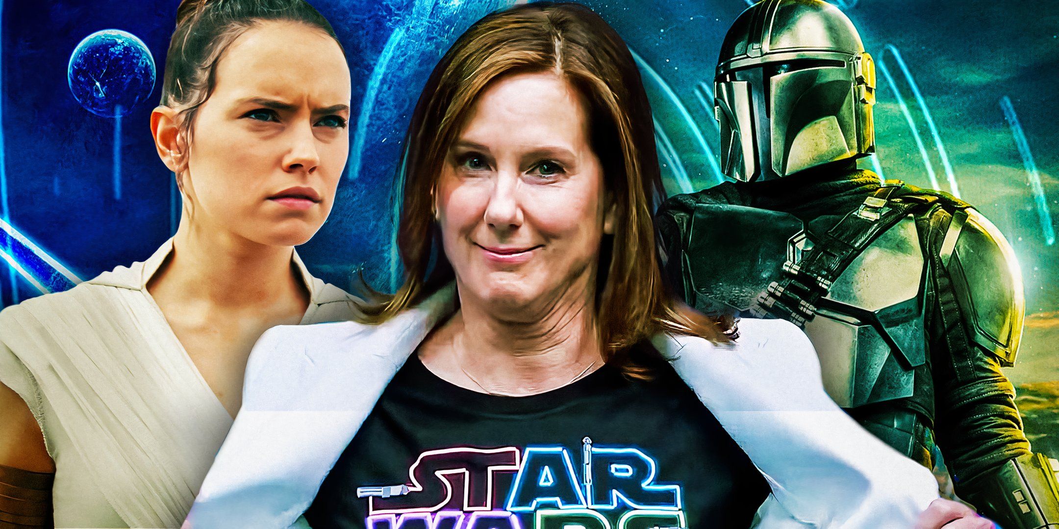 Kathleen Kennedy, Din Djarin, and Rey