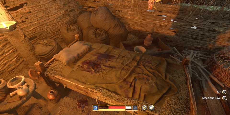 Kingdom Come Deliverance 2 Unlimited Saves playing looking at bed to sleep.