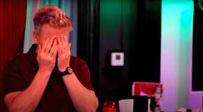 Kitchen Nightmare's Goron Ramsay covers his face with his hands.