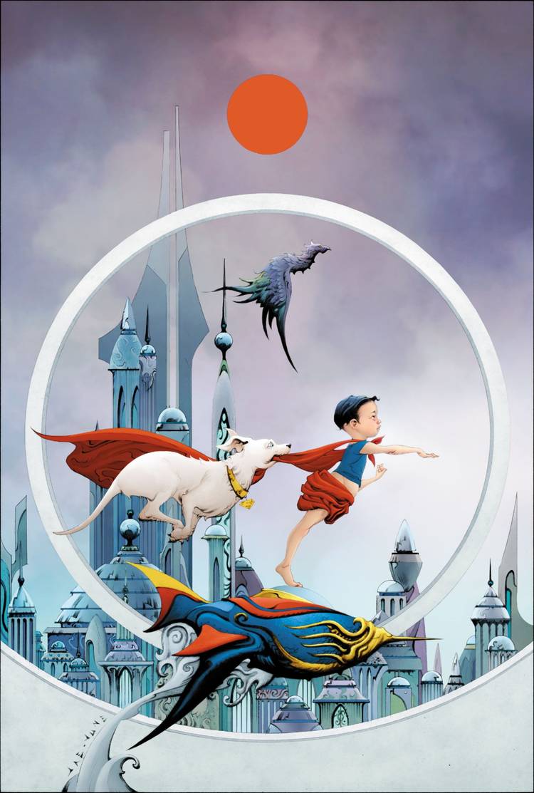 Cover art with Krypto and Baby Kal-El in front of Krypton