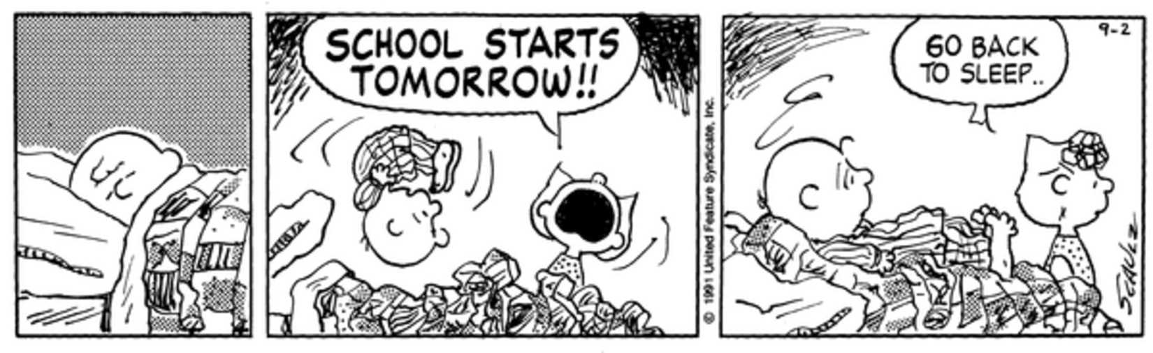 Sally yelling at Charlie Brown while he is asleep.