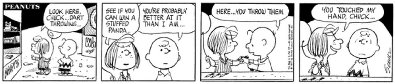 Peppermint Patty and Charlie Brown at a carnival.