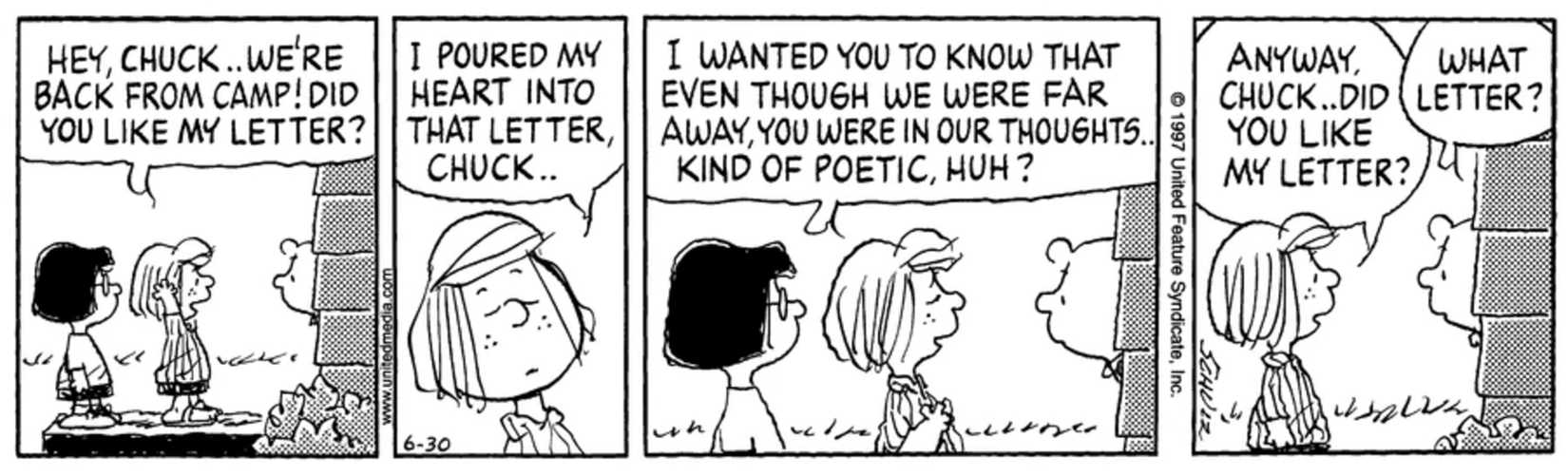 Peppermint Patty and Marcie at Charlie Brown's front door.