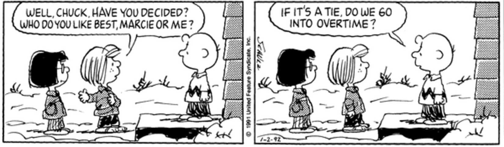 Peppermint Patty and Marcie at Charlie Brown's front door.