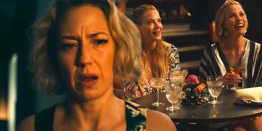 Laurie looking sad next to Jaclyn and Kate smiling in The White Lotus season 3 (2025)