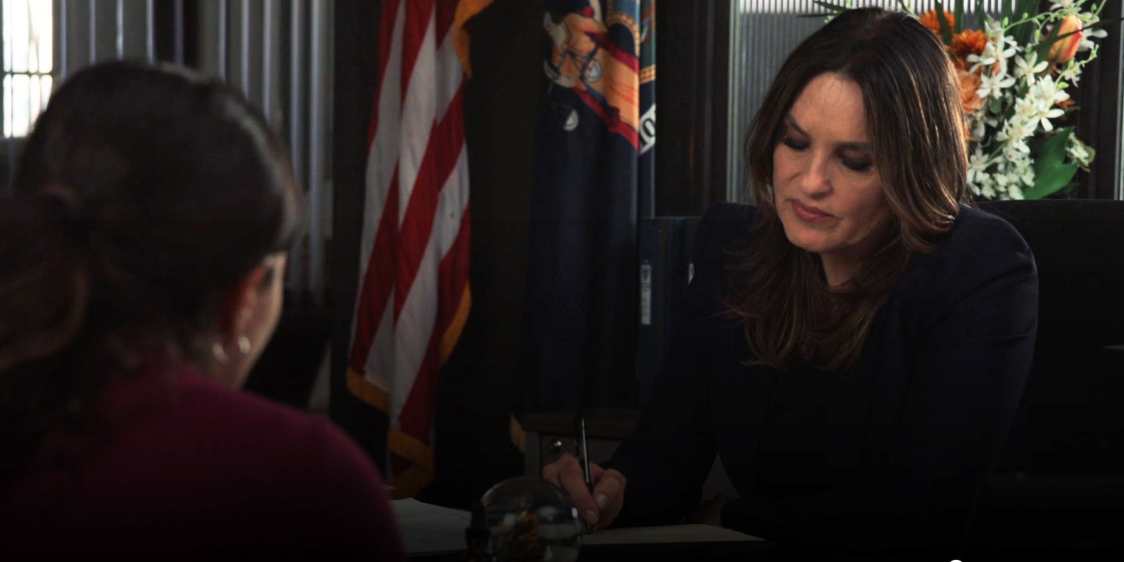 Law and Order Svu Silva is in front of Benson at Benson's office