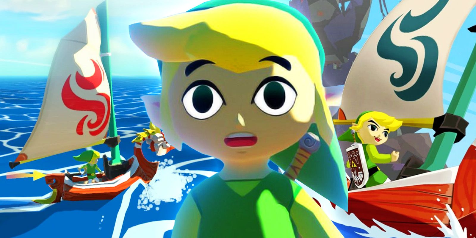 Link from Wind Waker looking shocked with link on a ship