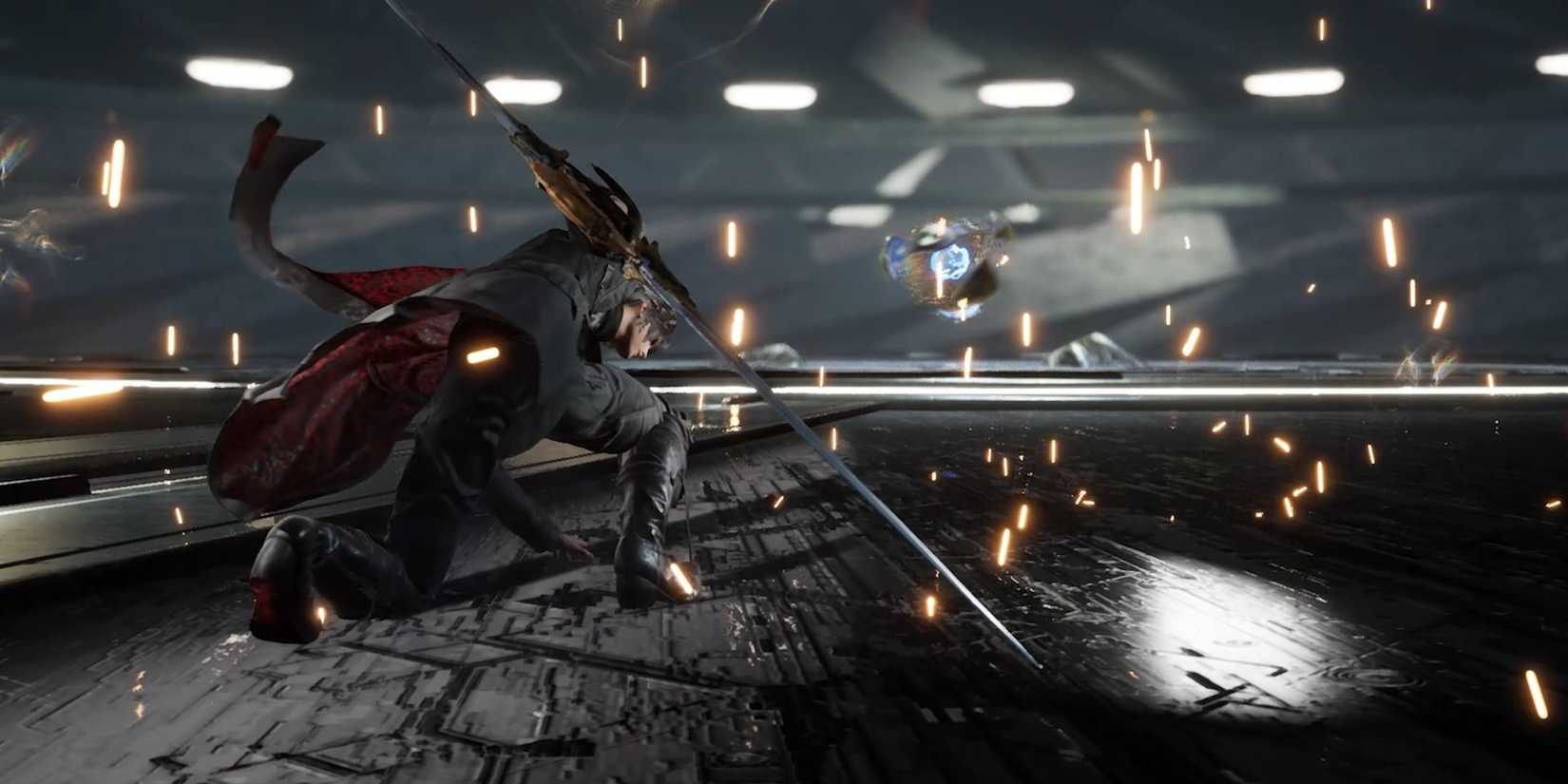 Lost Soul Aside protagonist with a giant sword on a platform.