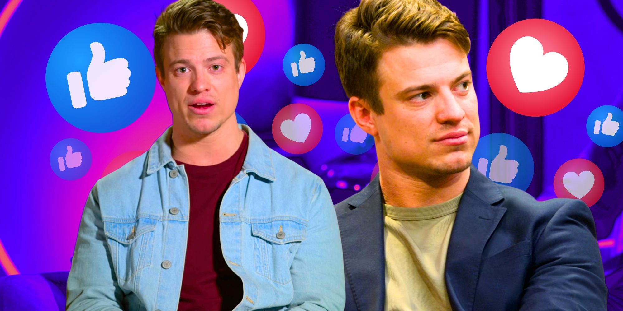 Love Is Blind season 8 Ben Mezzenga in side by side images with social media emoji background