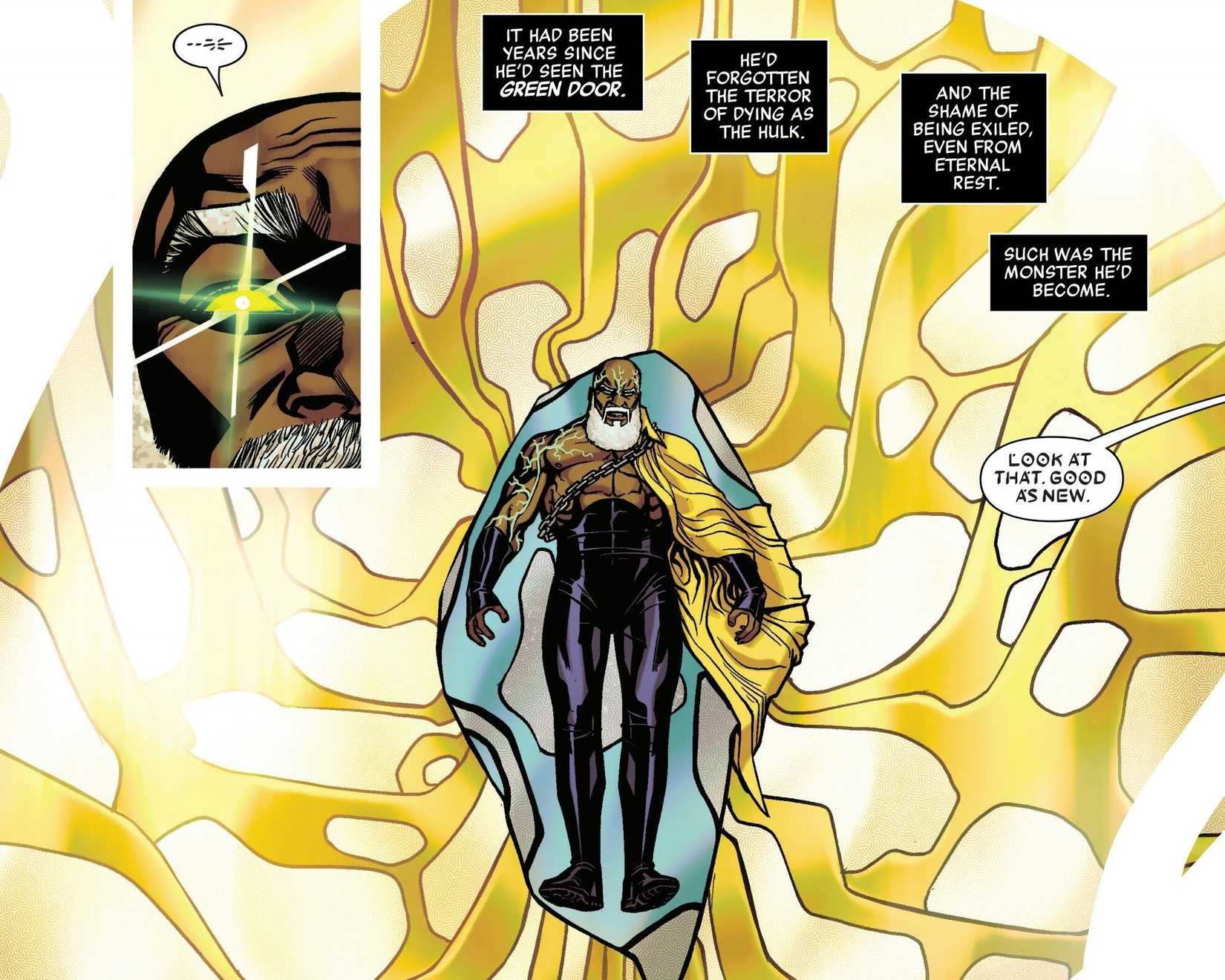 Luke Cage reawakens after dying and returning through the Green Door.