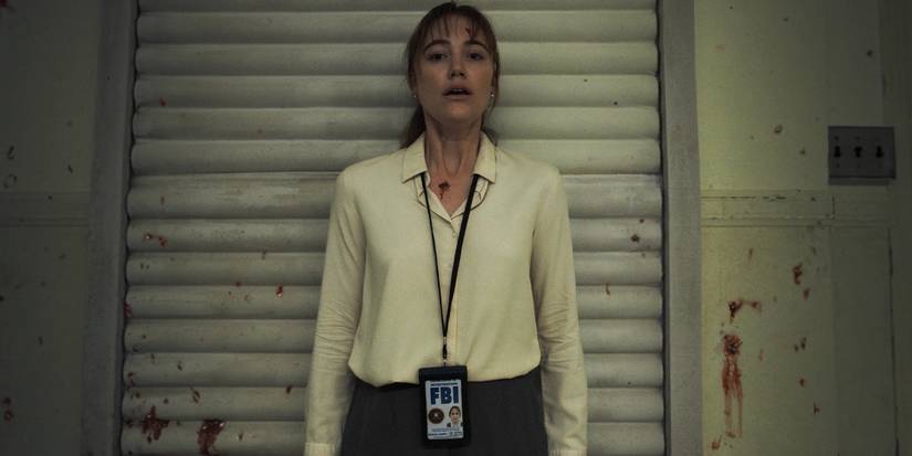 Maika Monroe looking disturbed in Longlegs