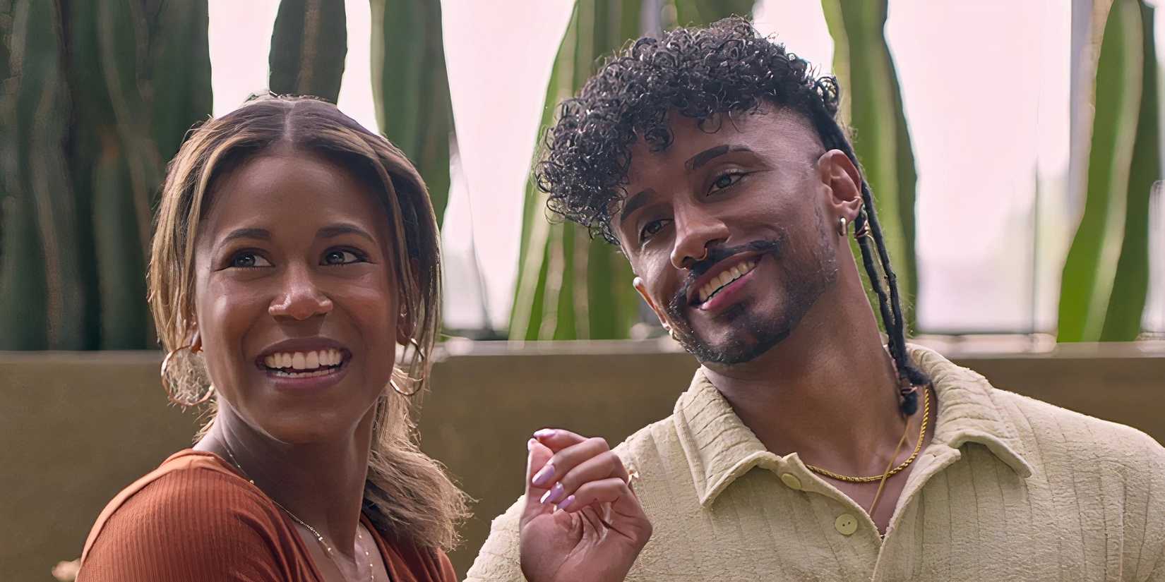 Marissa George and Ramses Prashad in Love is Blind Season 7 while eating lunch
