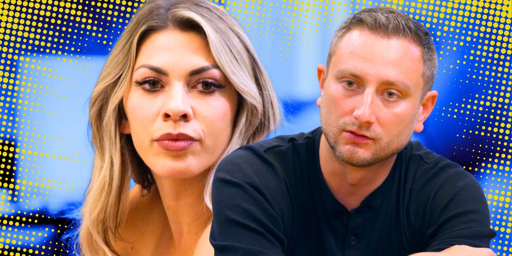 Married at First Sight Madison Myers & Allen Slovick in side by side images looking concerned