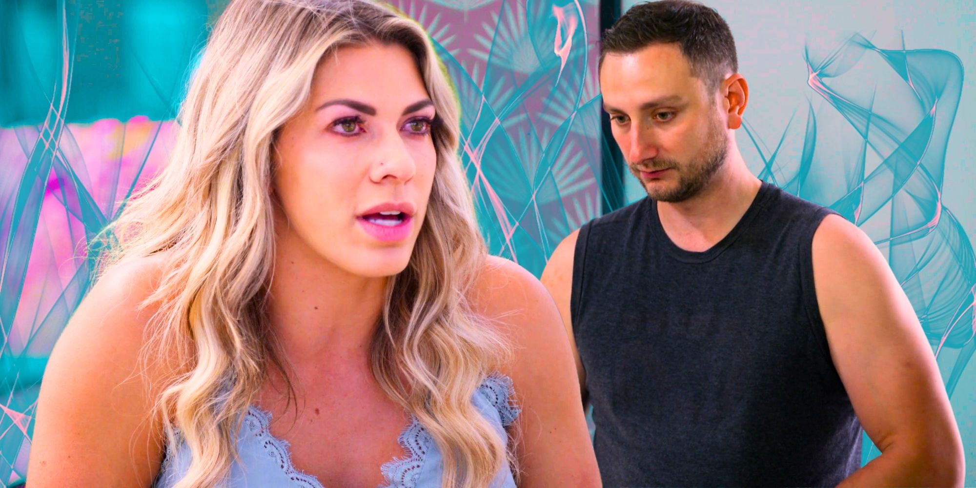 Married at First Sight Madison Myers and Allen Slovick in side by side images looking pensive