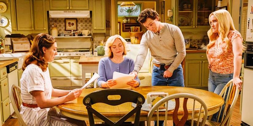 Mary and Audrey looking at a letter in Georgie & Mandy's First Marriage