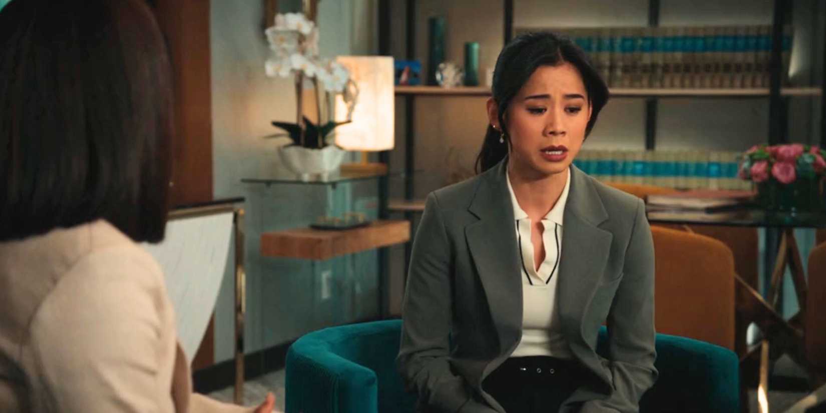 Matlock Sarah crying in Olympia's office