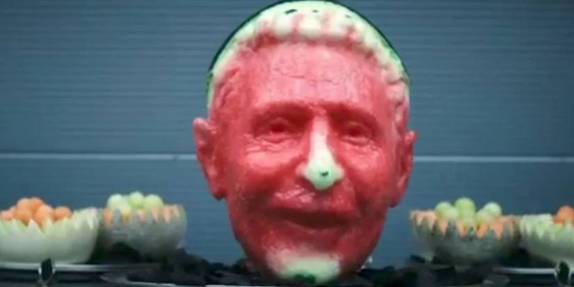 Melon sculpture of Irving's head in Severance season 2 episode 5