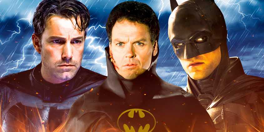 Michael Keaton, Ben Affleck and Robert Pattinson as Batman