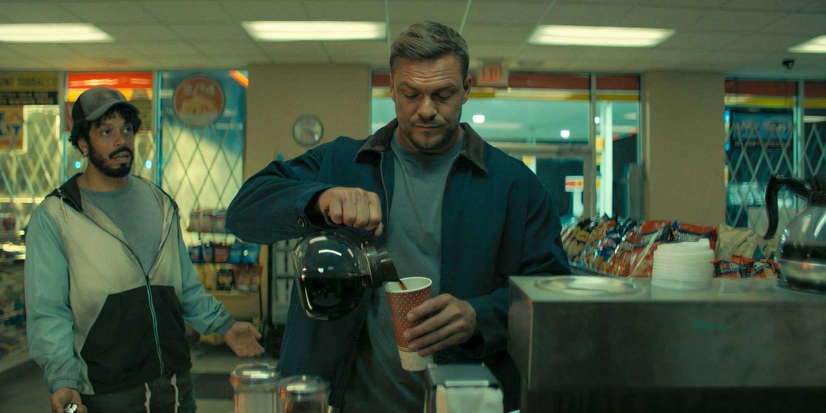 Reacher pours himself coffee in Reacher