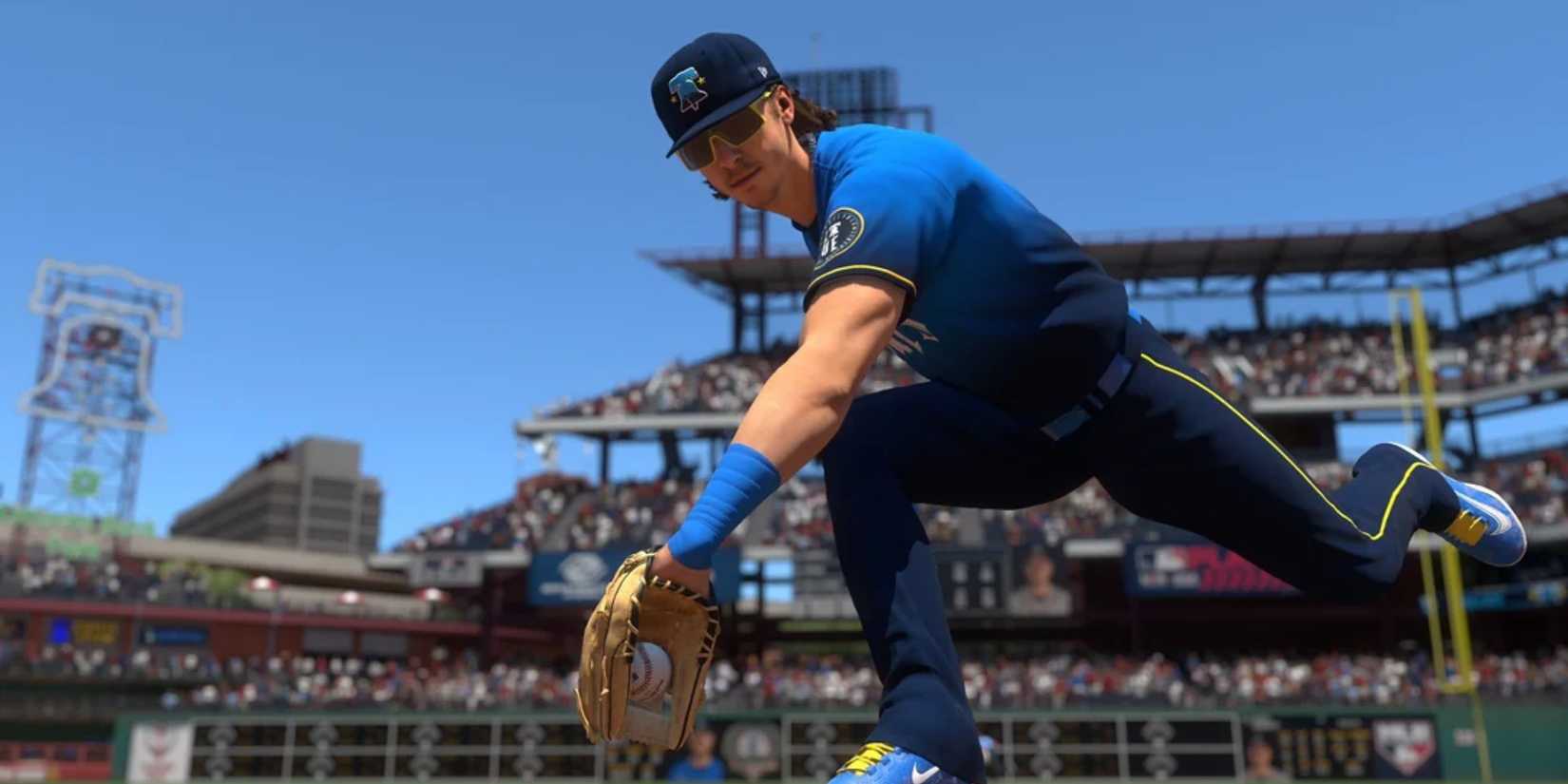 Player fielding a ball in MLB the Show 25.