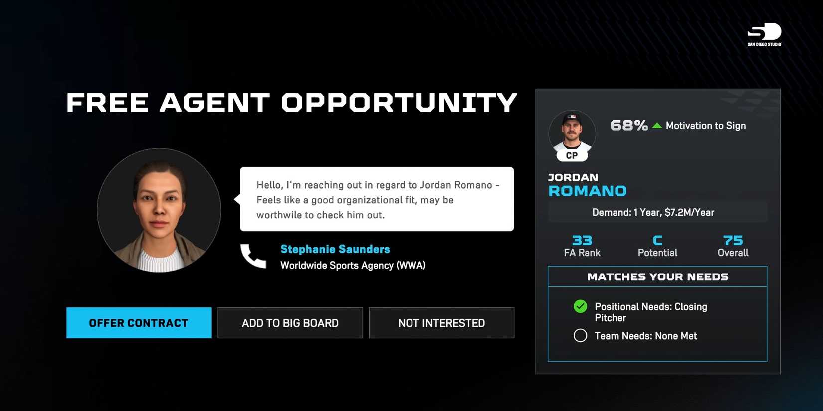 MLB The Show 25 A contract opportunity being shown to the player.