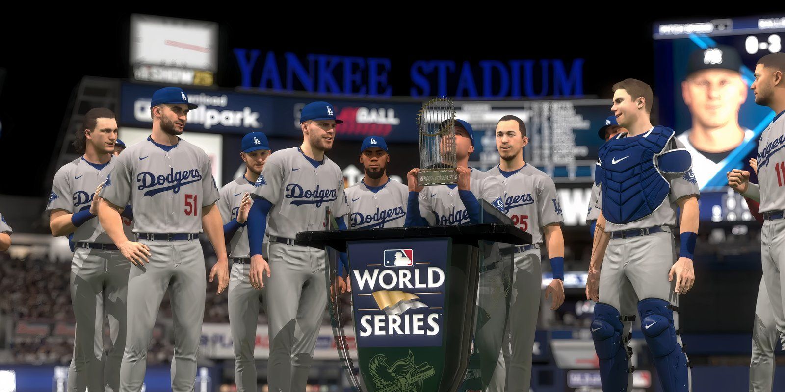 Uma equipe mantém um banner da World Series na MLB The Show 25 Franchise Mode