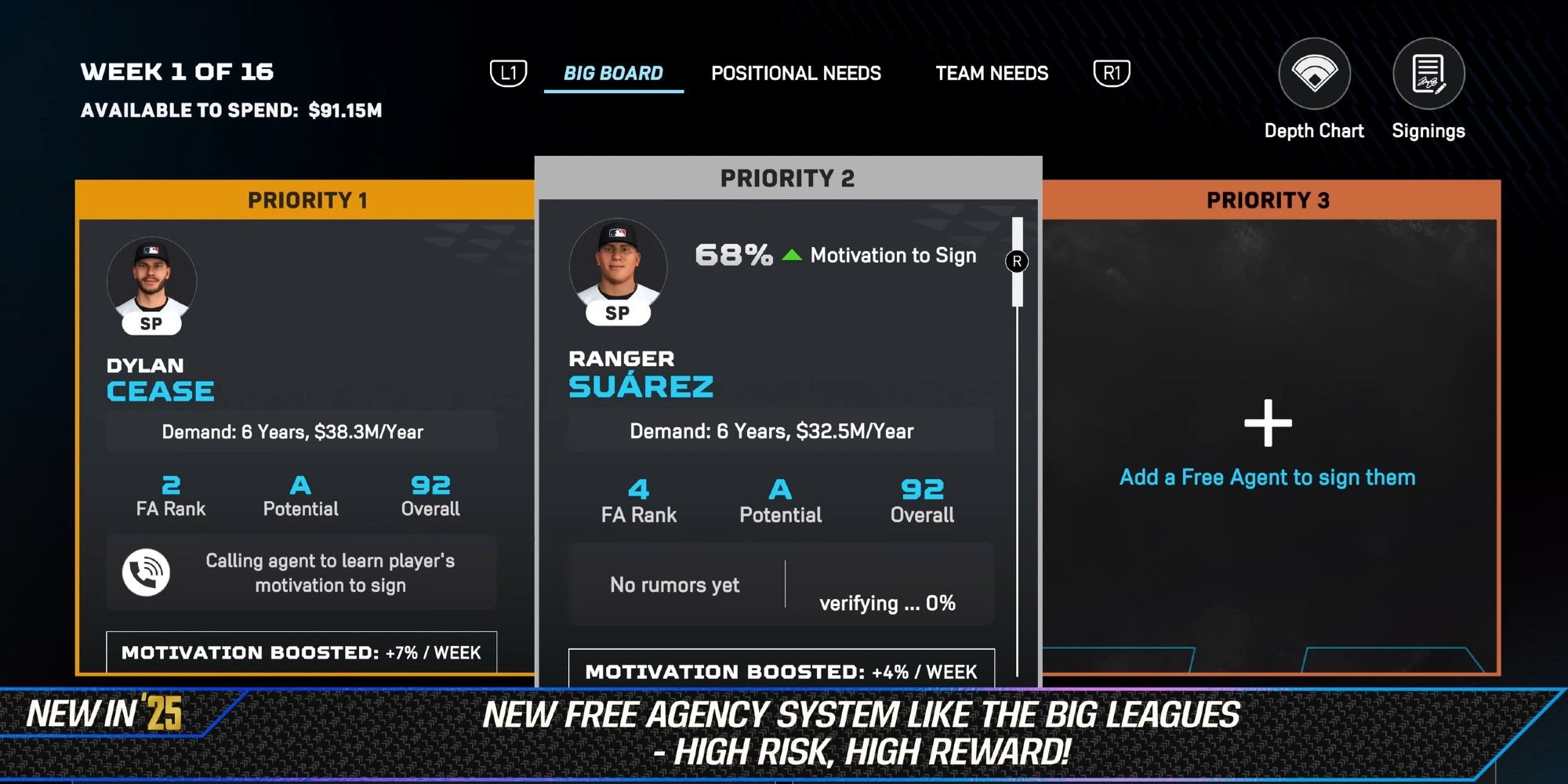 MLB The 25 players program being shown as a priority.