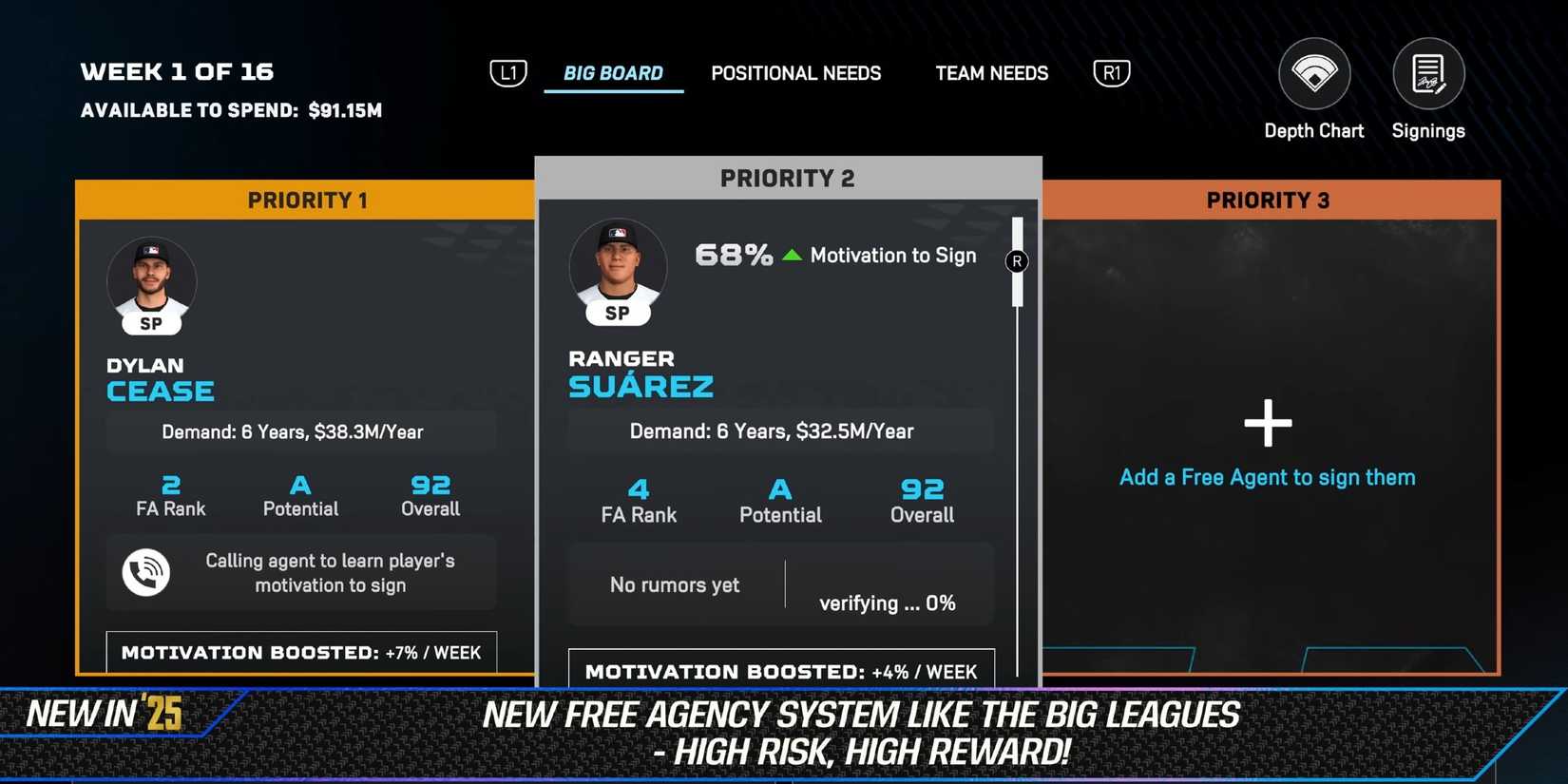 MLB The Show 25 players being shown as priority.