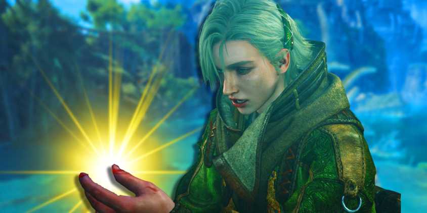 A Monster Hunter Wilds character holding a glowing light.