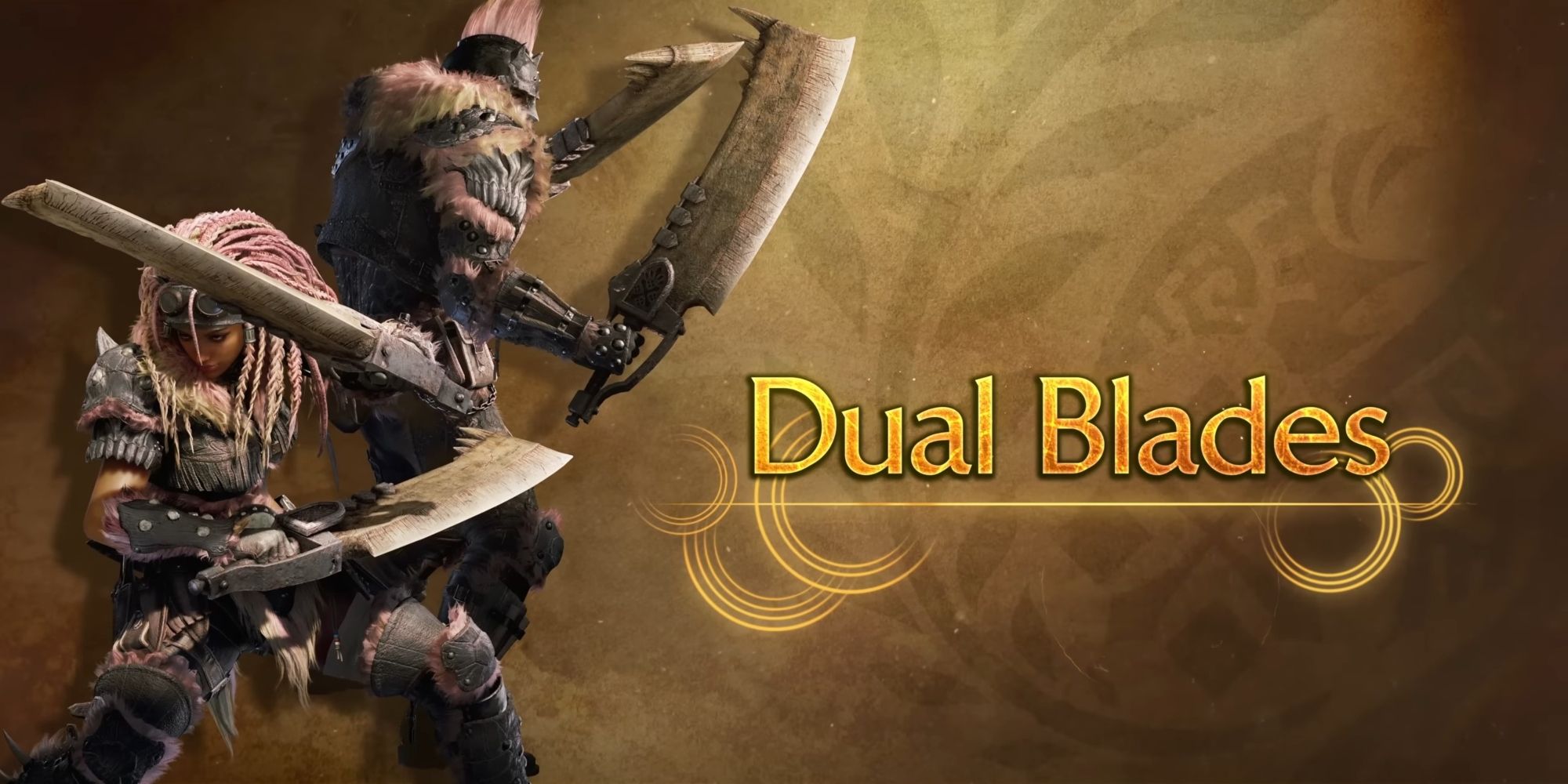 Two hunters from Monster Hunter Wilds wield Dual Blades.