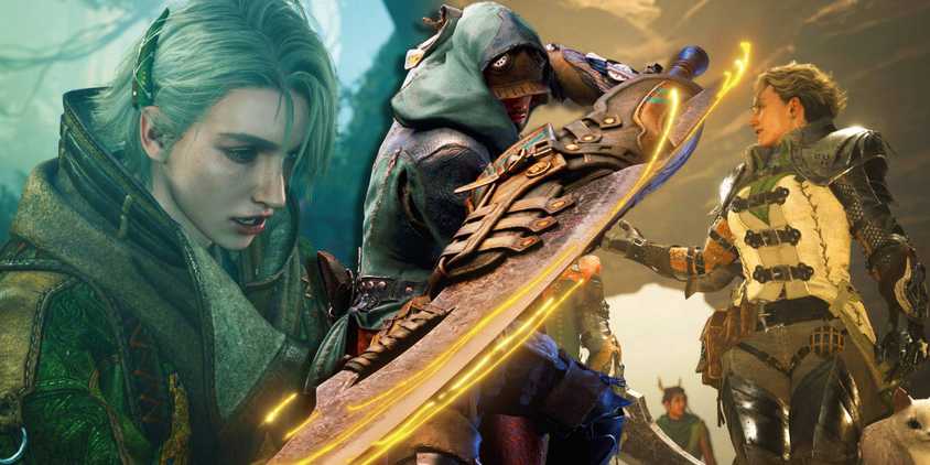 A Monster Hunter Wilds Hunter holding a greatsword with characters from the story behind them.
