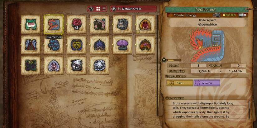 Monster Hunter Wilds' Quematrice's file shows its locations.