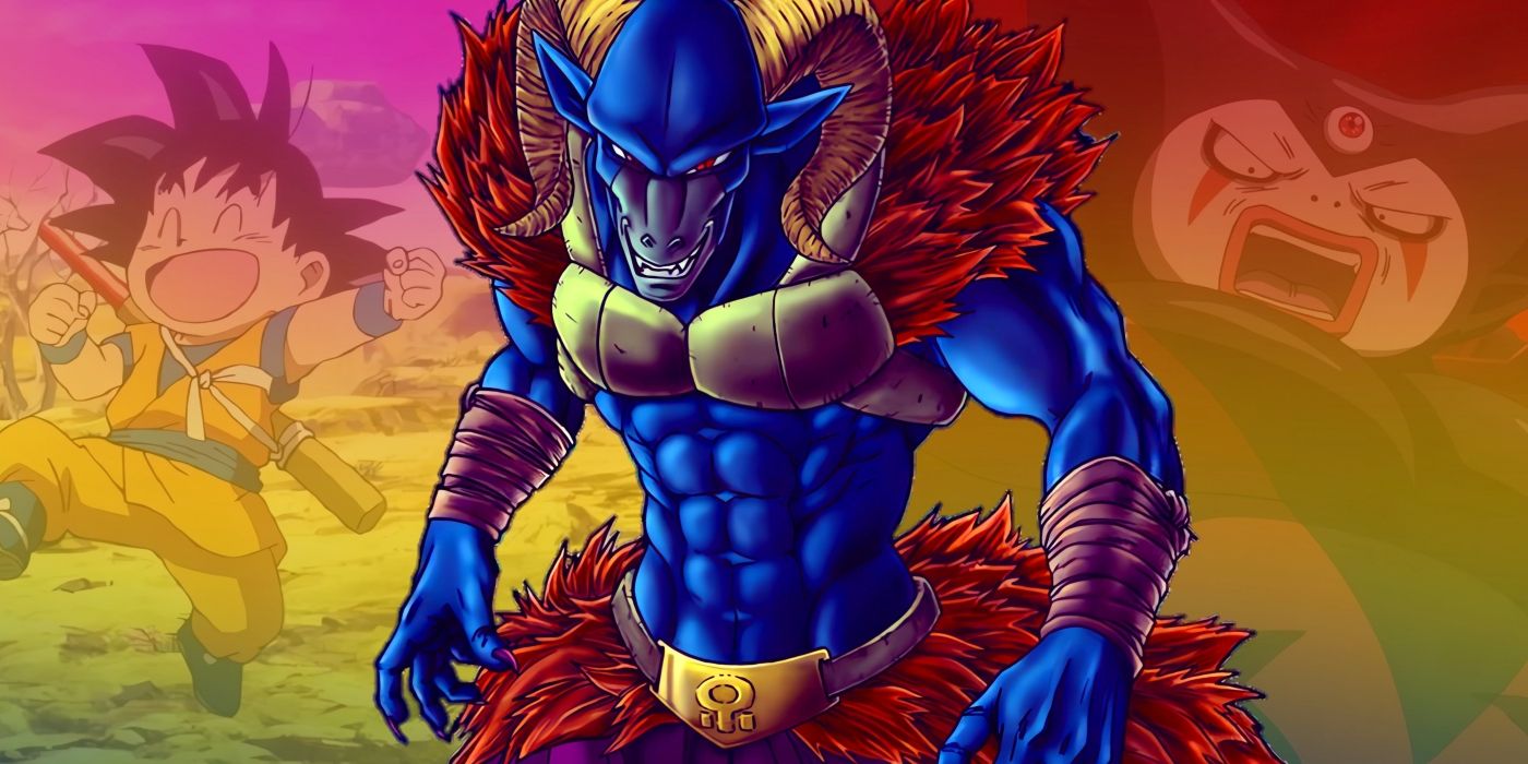 Moro in his weakened form preparing to fight. Behind him, Goku and Gomah from Daima can be seen.