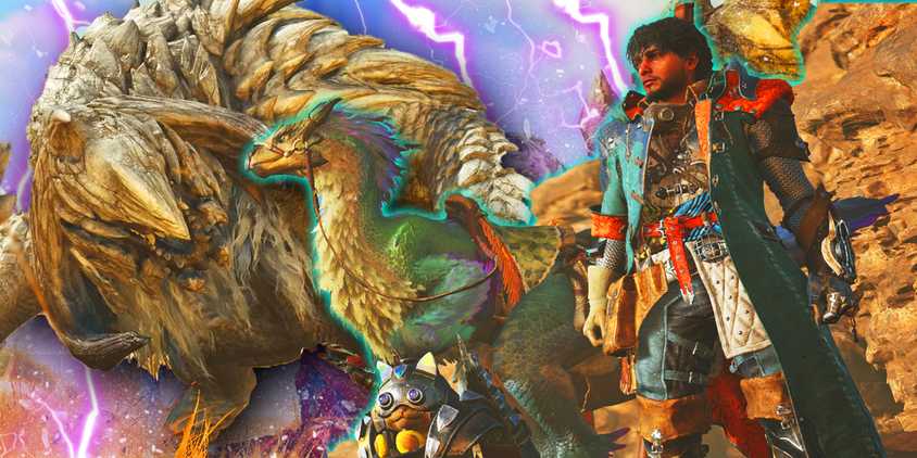 Monster Hunter Wilds protagonist next to Arkveld