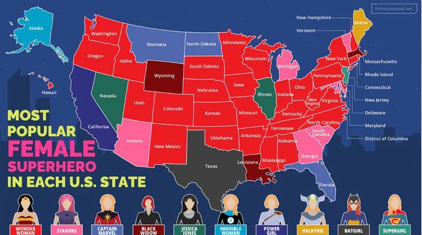 Most Popular Female Superhero in each US State