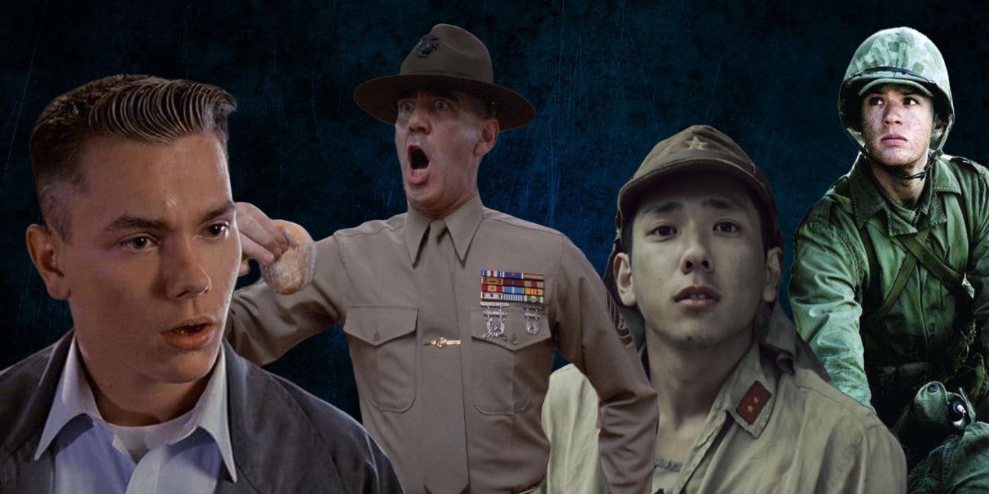 movies about Marines featuring images from Dogfight, Full Metal Jacket, Letters from Iwo Jima, and Flags of Our Fathers