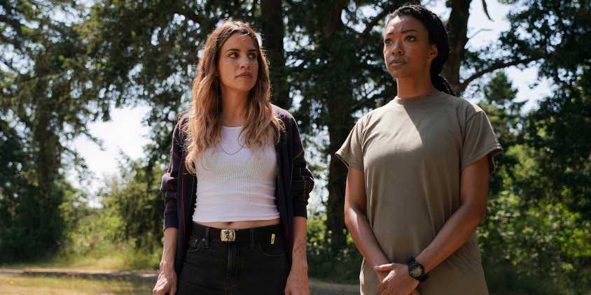 Natalie Morales and Sonequa Martin-Green stand together in My Dead Friend Zoe