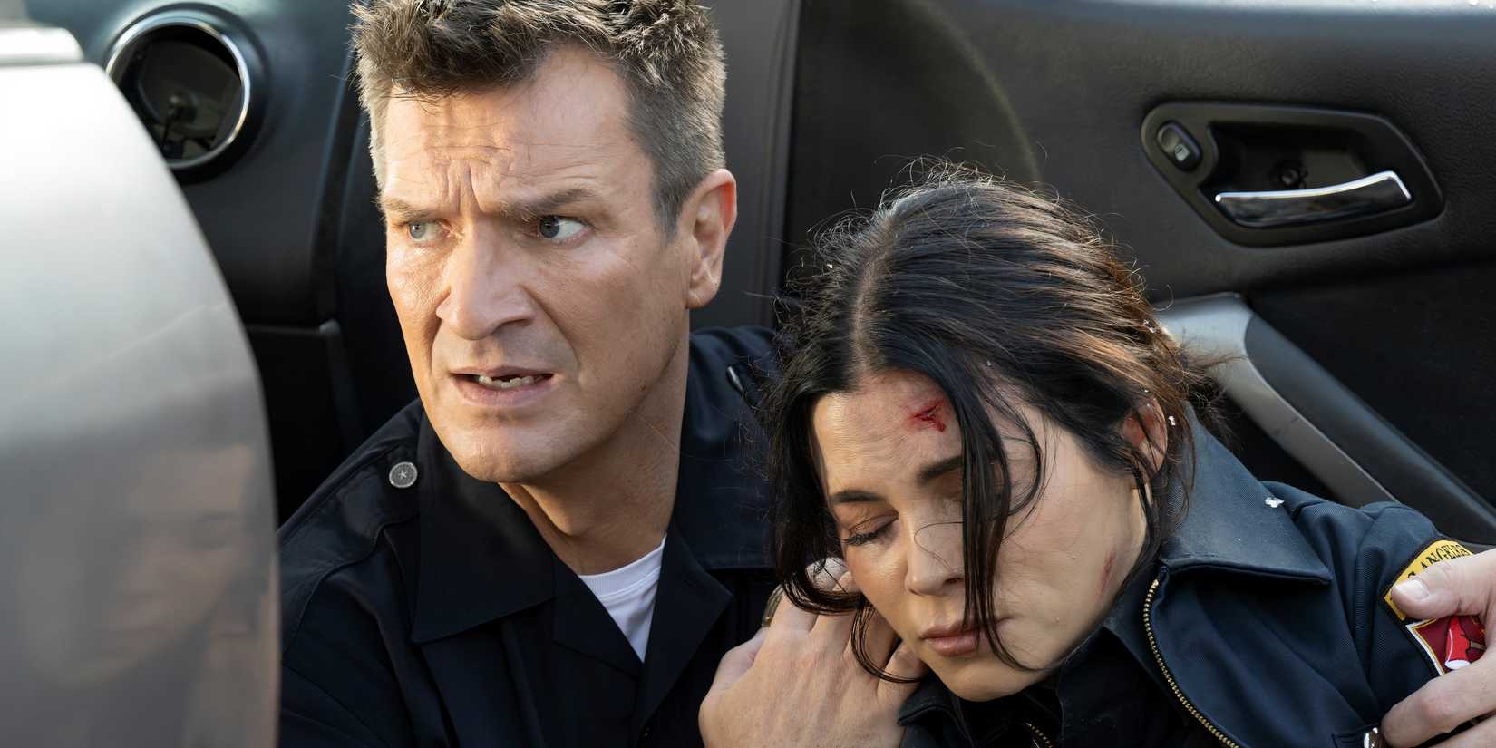 Nathan Fillion as Nolan and Jenna Dewan as Bailey in The Rookie season 7 episode 5