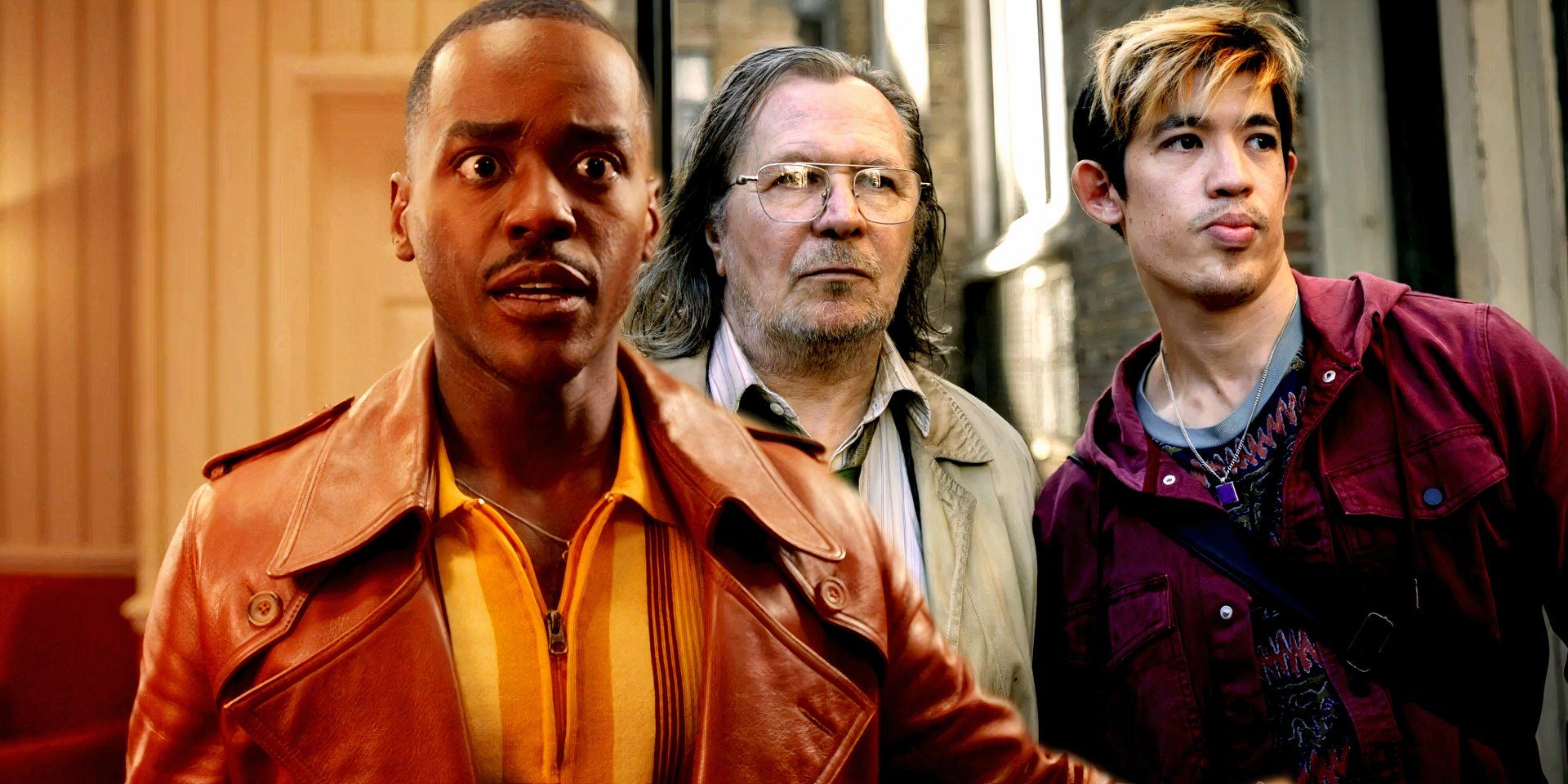 Ncuti Gatwa looks surprised in Doctor Who while two characters in Slow Horses are observing