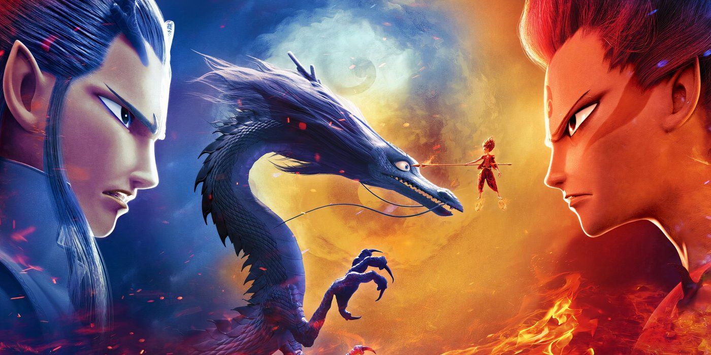 Ne Zha 2 screensH๏τ: two characters with a dragon.