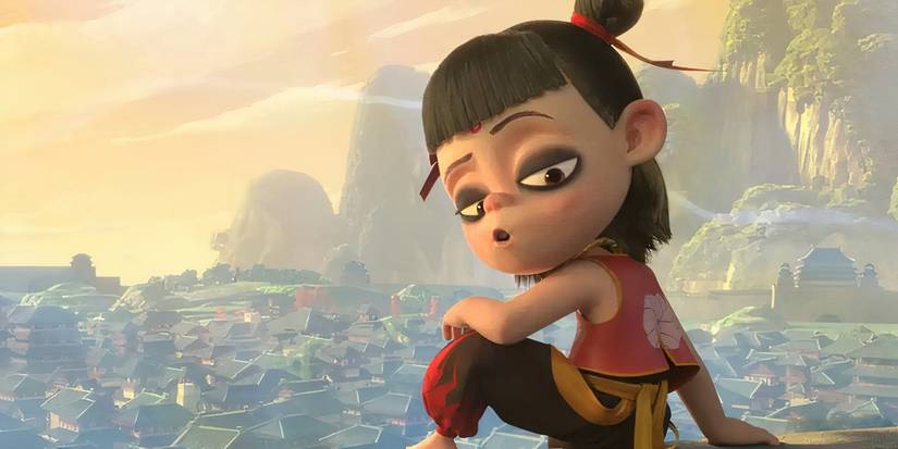 A character looking tired in front of a city in Ne Zha 2