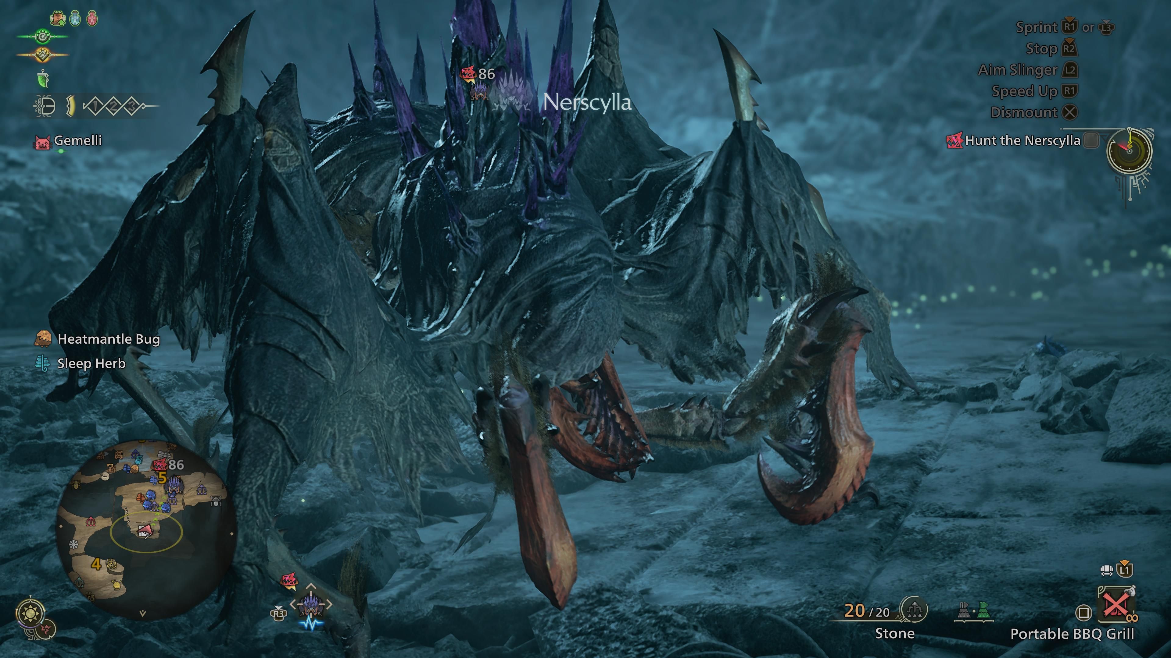 Nerscylla in the Iceshard Cliffs in a screenshot from Monster Hunter Wilds.