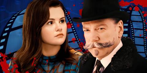 Selena Gomez as Mabel in Only Murders in the Building and Kenneth Branagh as Hercule Poirot in Murder on the Orient Express