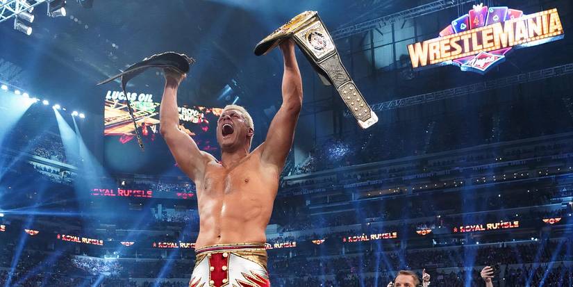 Cody Rhodes celebrates after defeating Kevin Owens in a Ladder Match at the 2025 Royal Rumble event.