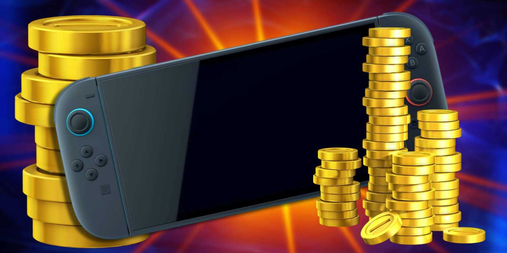 The Nintendo Switch 2 with gold coins from Mario next to it.
